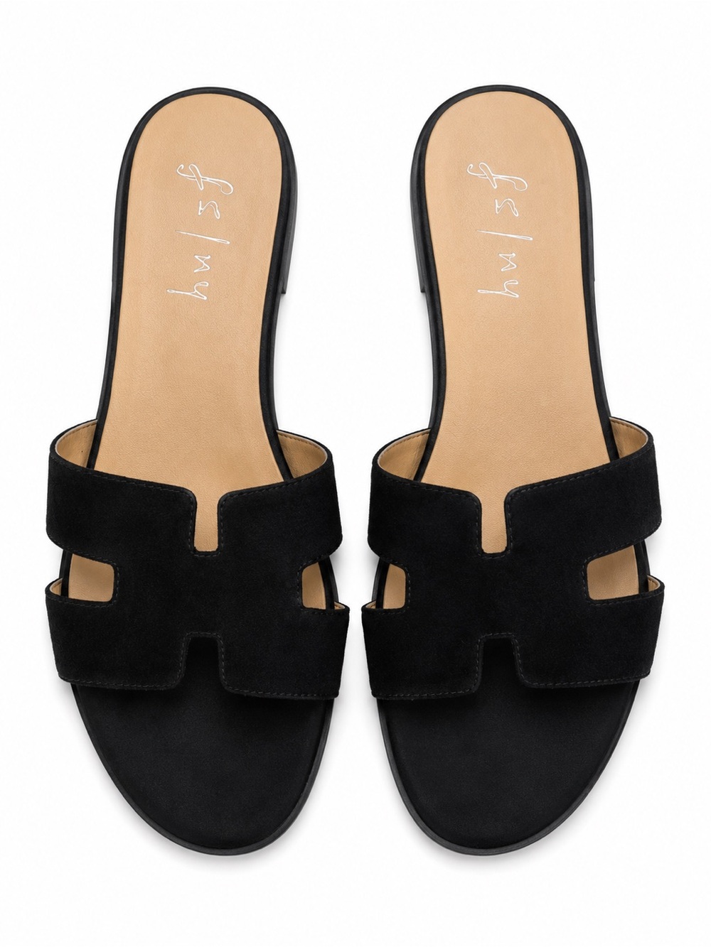 FSNY French Sole Alibi Black Suede Cutout Slide Mules